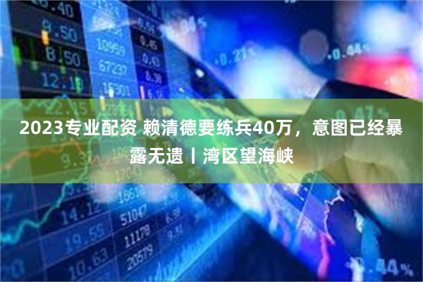 2023专业配资 赖清德要练兵40万，意图已经暴露无遗丨湾区望海峡